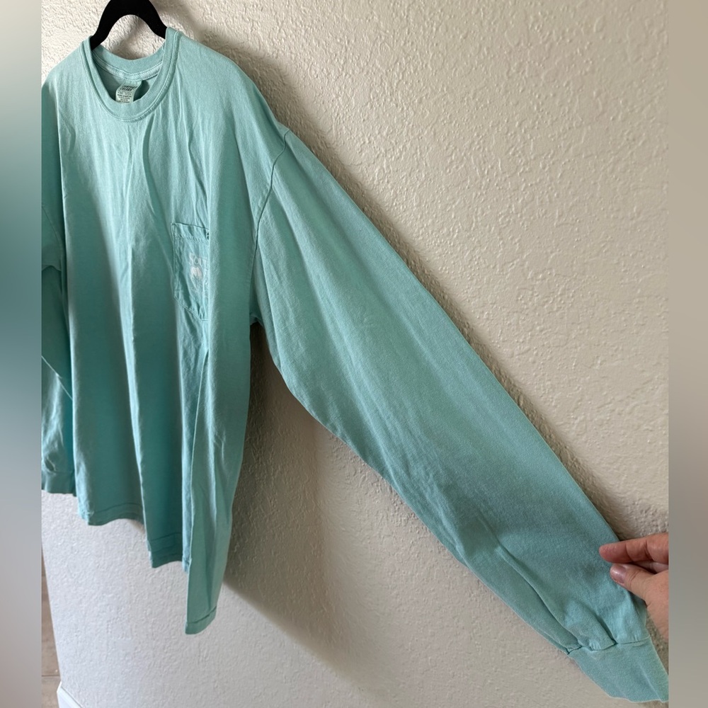 Comfort Colors L Pastel Aqua Long Sleeve Holiday Southern Fried Cotton T-Shirt - Picture 3 of 6